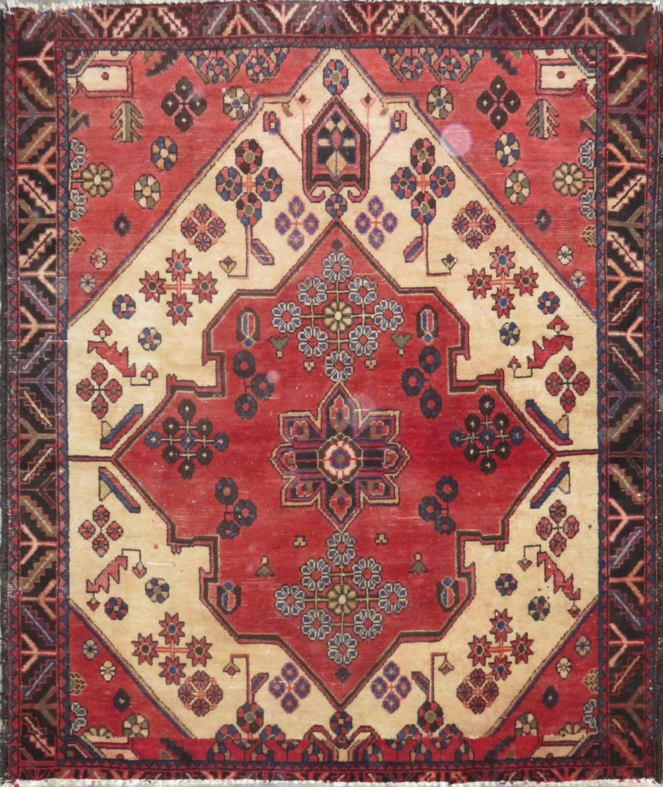 Hand-Knotted Persian Wool Rug _ Luxurious Vintage Design, 5'2" x 4'2", Artisan Crafted
